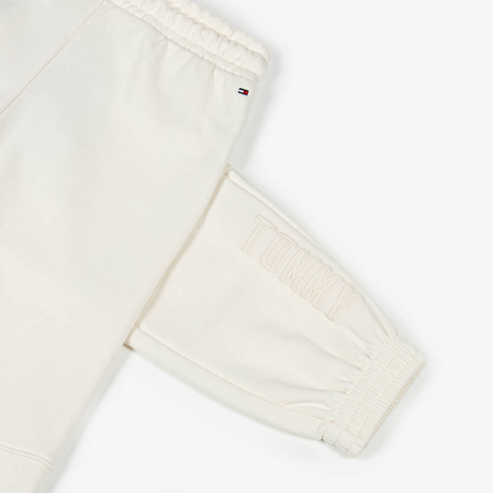 Tommy Hilfiger-Girls Ivory Cotton Joggers with Rubberised Logo | Childrensalon Outlet