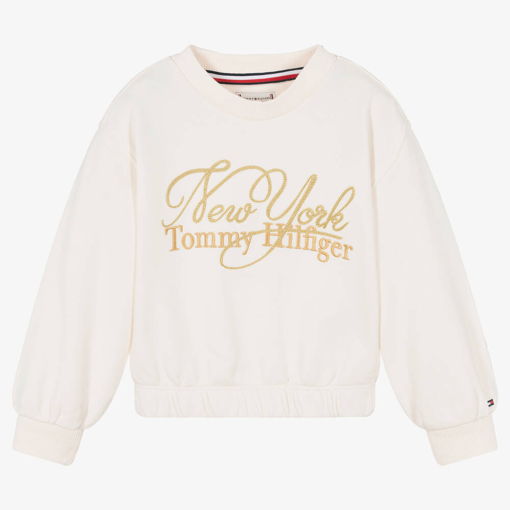 Tommy Hilfiger - Girls Ivory Cotton Logo Sweatshirt | Childrensalon