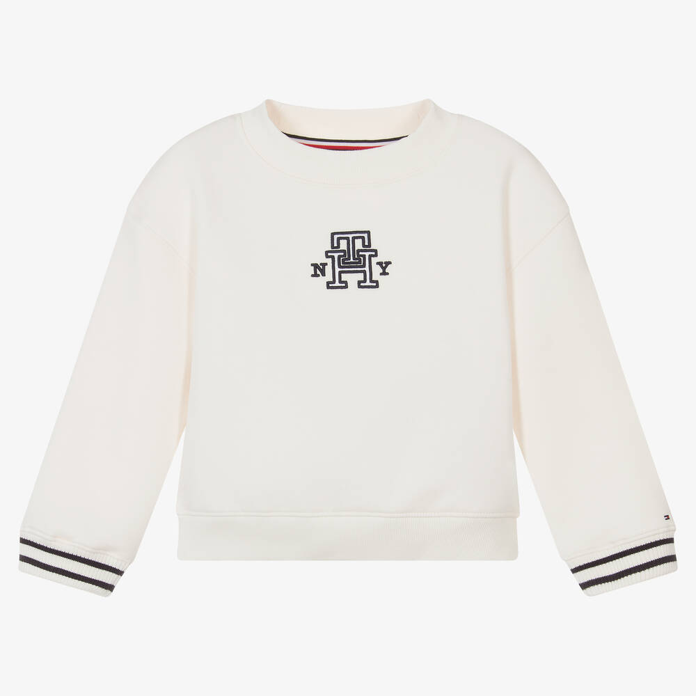 Tommy Hilfiger - Girls Ivory Cotton Monogram Sweatshirt | Childrensalon