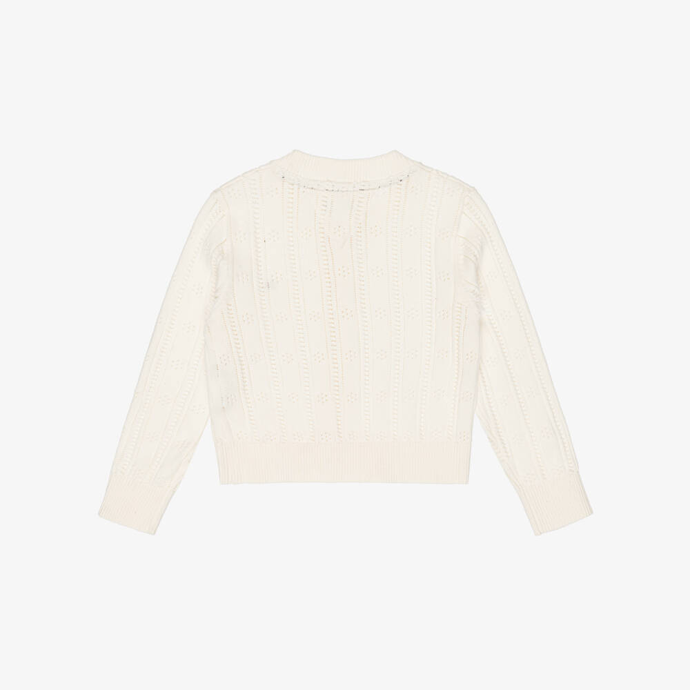 Tommy Hilfiger-Girls Ivory Cotton Pointelle Cardigan | Childrensalon Outlet