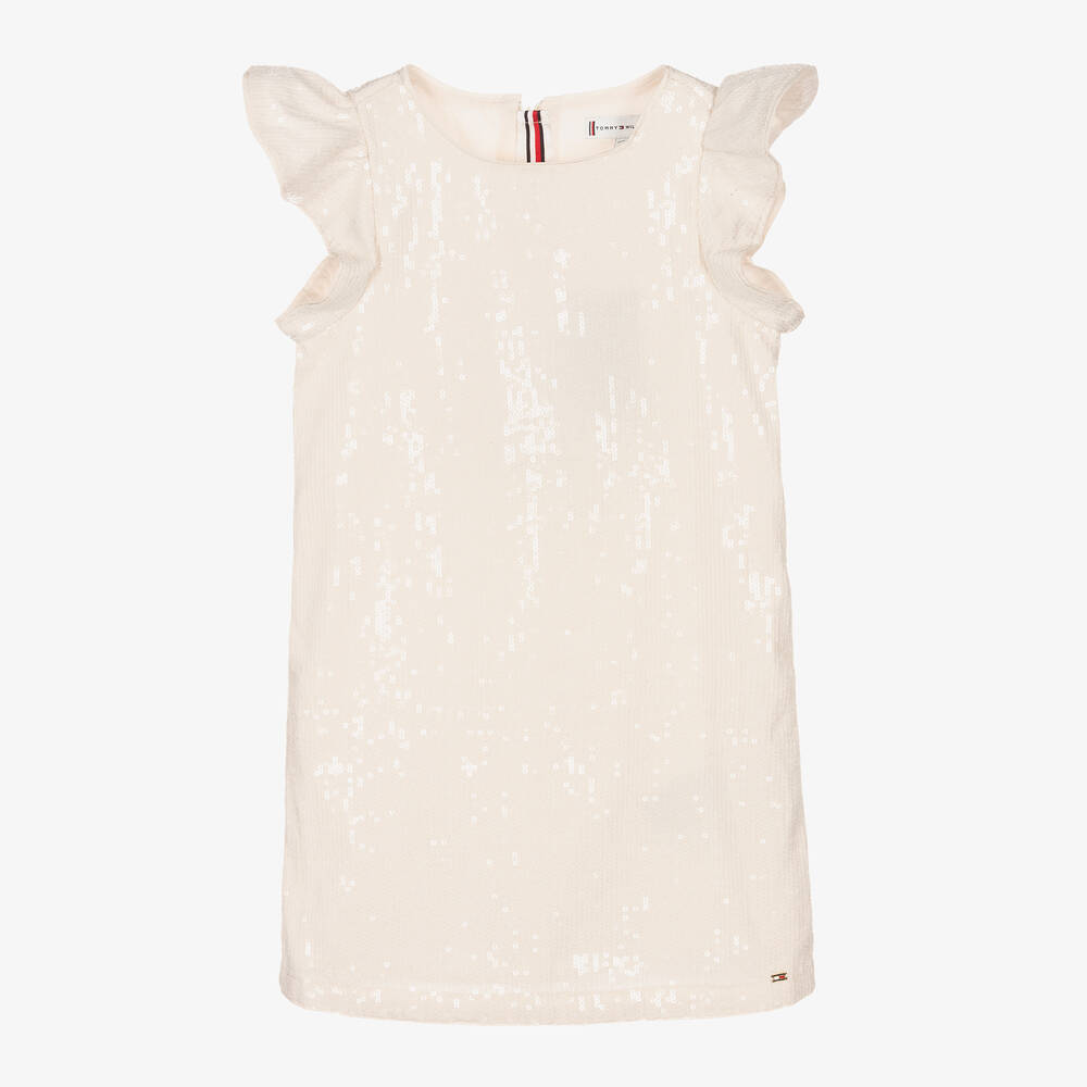 Tommy Hilfiger - Girls Ivory Cotton Sequin Dress | Childrensalon