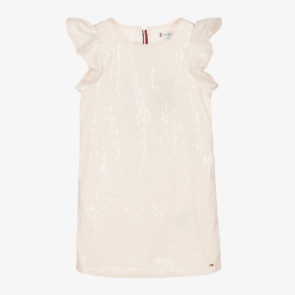 Tommy Hilfiger-Girls Ivory Cotton Sequin Dress | Childrensalon Outlet