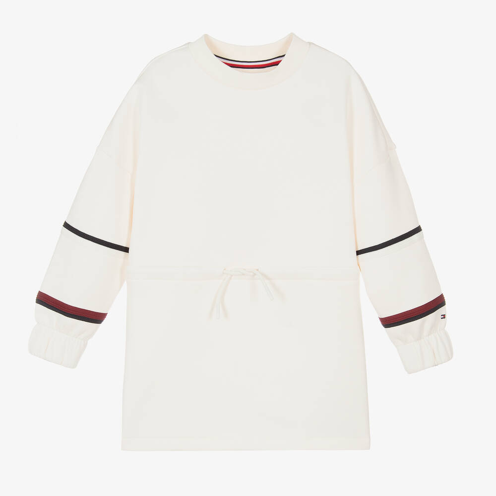 Tommy Hilfiger - Girls Ivory Cotton Sweatshirt Dress  | Childrensalon