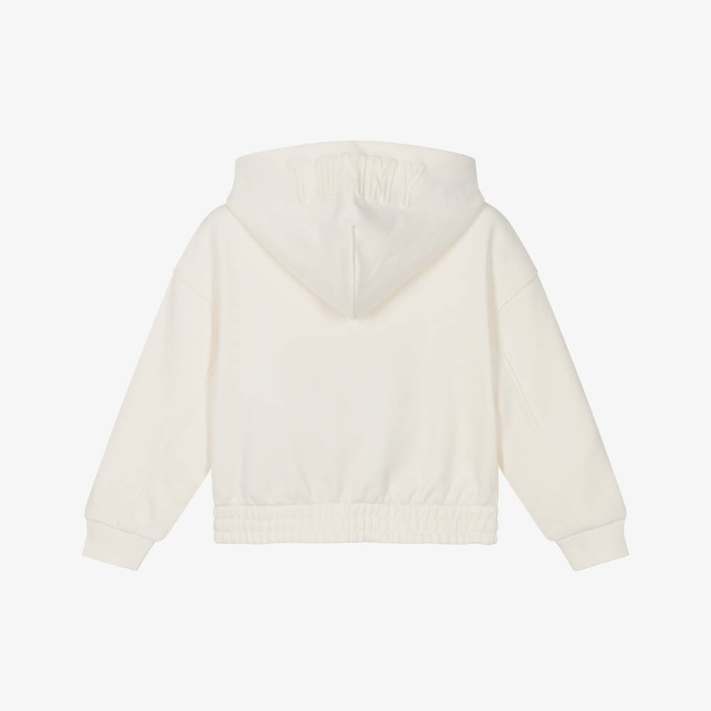 Tommy Hilfiger-Girls Ivory Cotton Zip-Up Hoodie with Tommy Logo | Childrensalon Outlet