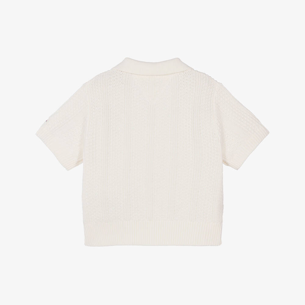 Tommy Hilfiger-Girls Ivory Crochet Knit Polo Top | Childrensalon Outlet