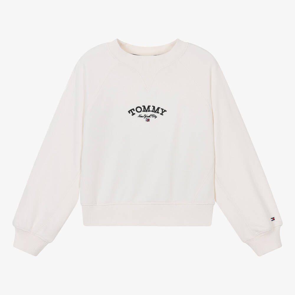 Tommy Hilfiger-Girls Ivory Cropped Cotton Sweatshirt | Childrensalon Outlet