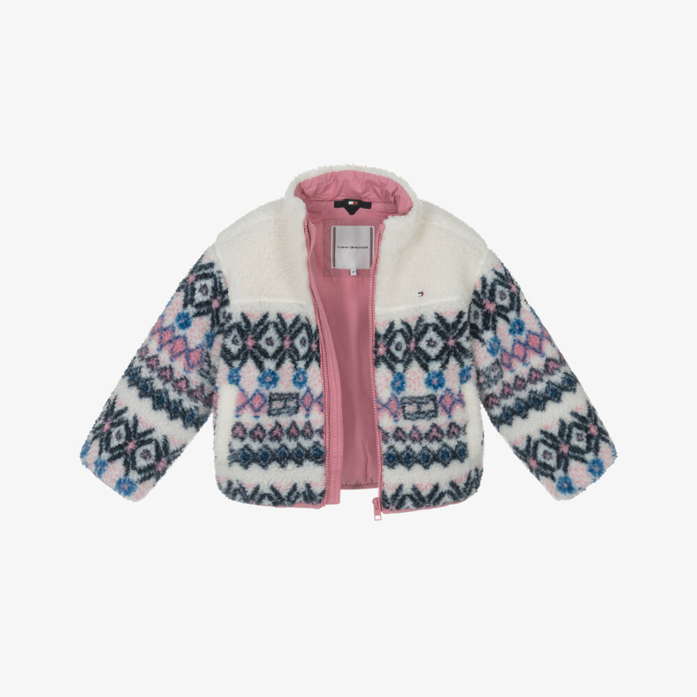 Tommy Hilfiger-Girls Ivory Fair Isle Patterned Fleece Jacket | Childrensalon Outlet