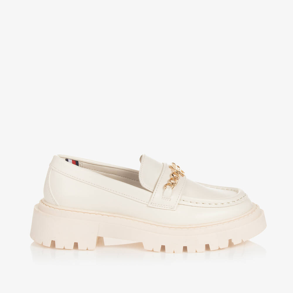 Tommy Hilfiger-Girls Ivory Faux Leather Loafers | Childrensalon Outlet