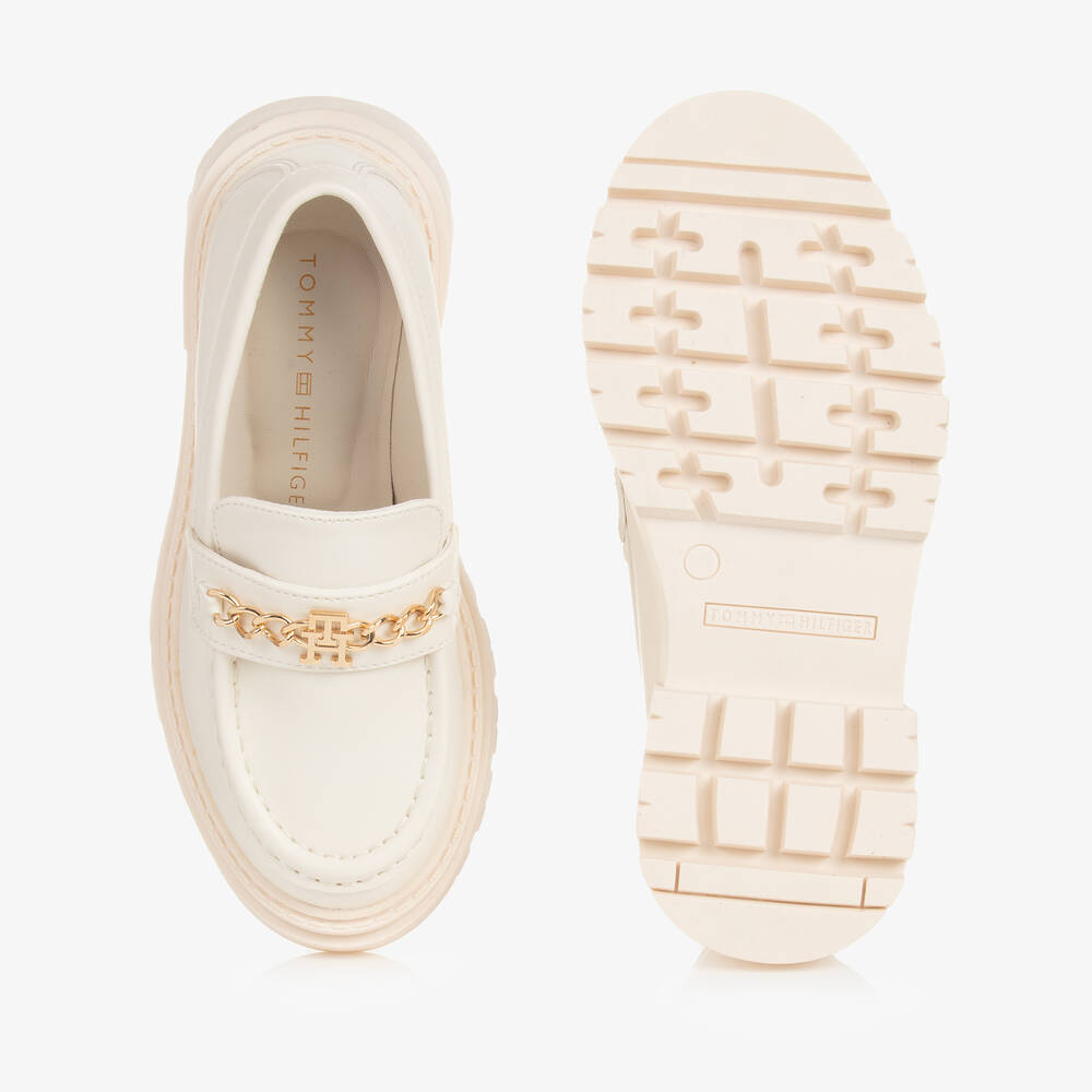 Tommy Hilfiger-Girls Ivory Faux Leather Loafers | Childrensalon Outlet