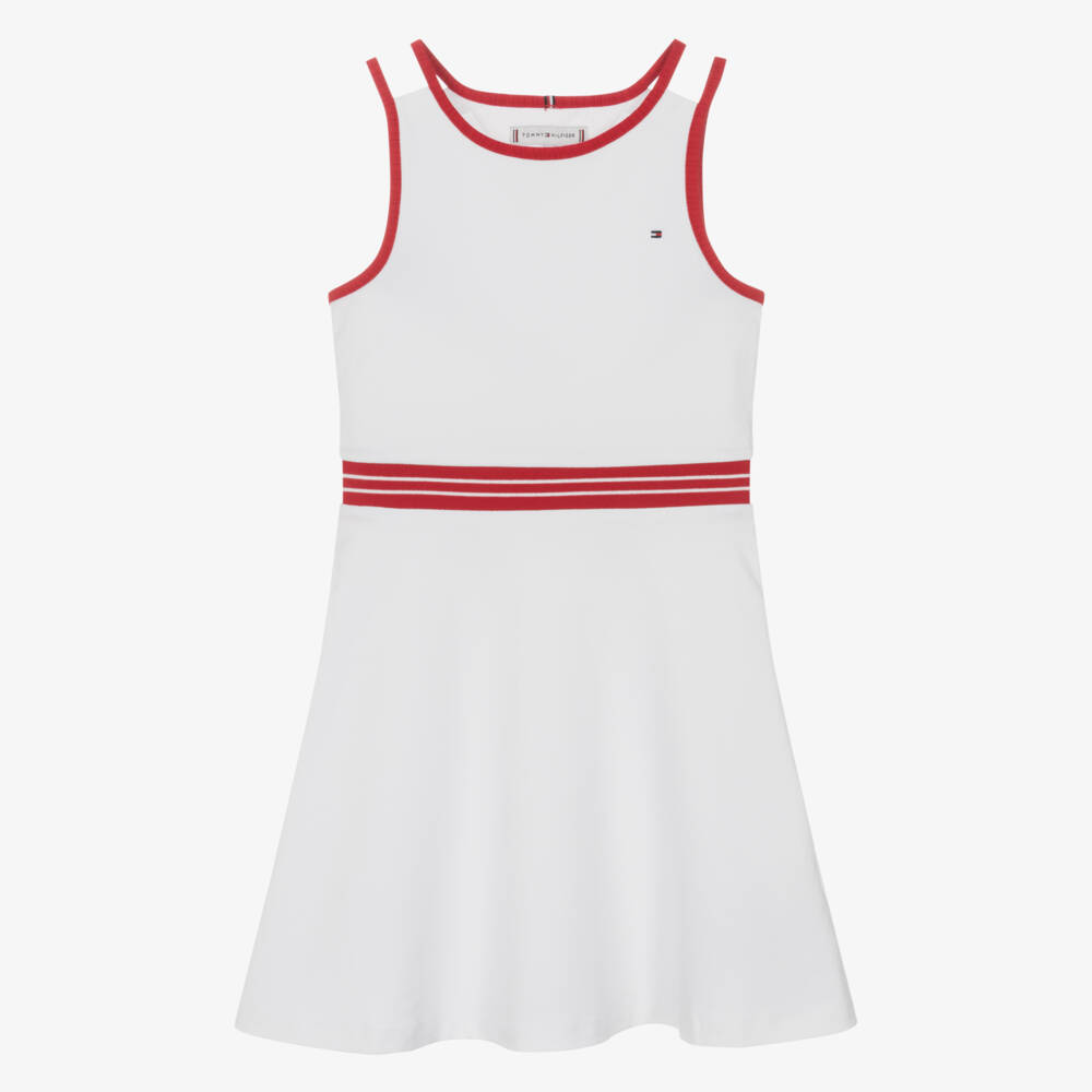 Tommy Hilfiger-فستان عاجي للبنات بتصميم واسع مع حواف حمراء | Childrensalon Outlet