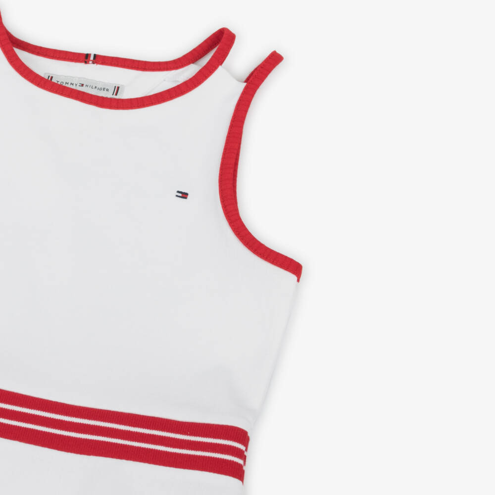 Tommy Hilfiger-Girls Ivory Flare Dress with Red Trim | Childrensalon Outlet