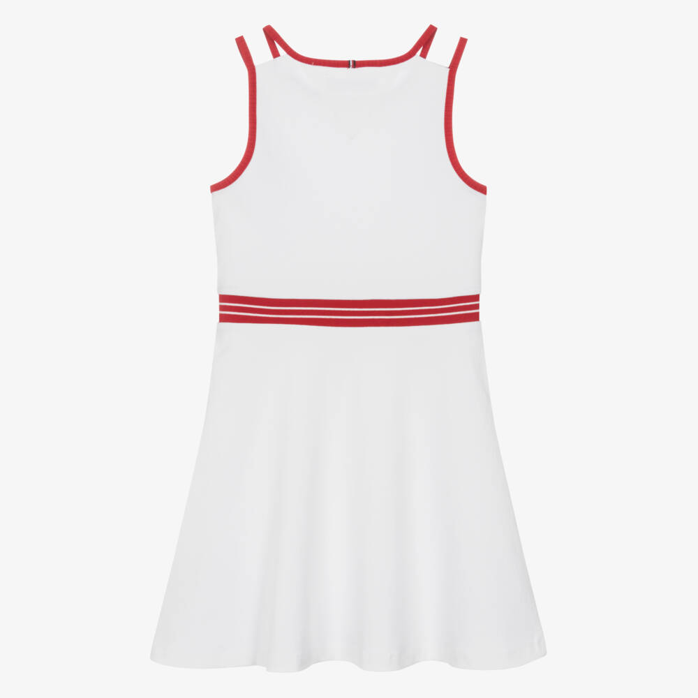 Tommy Hilfiger-Girls Ivory Flare Dress with Red Trim | Childrensalon Outlet