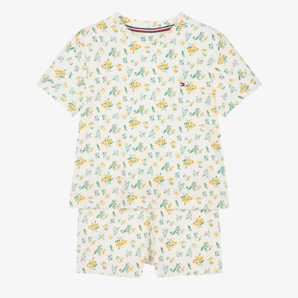 Tommy Hilfiger-Girls Ivory Floral Cotton Short Pyjamas | Childrensalon Outlet