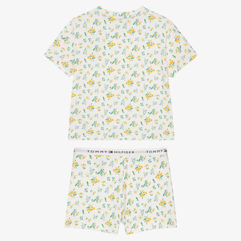 Tommy Hilfiger-Girls Ivory Floral Cotton Short Pyjamas | Childrensalon Outlet