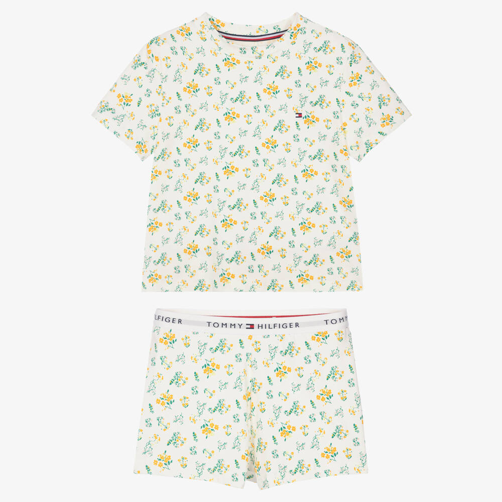 Tommy Hilfiger-Girls Ivory Floral Cotton Short Pyjamas | Childrensalon Outlet