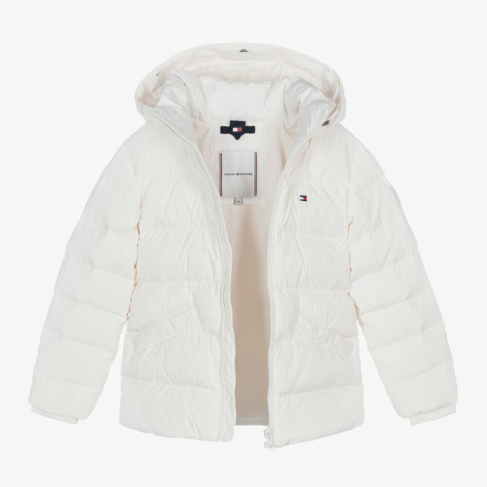 Tommy Hilfiger-Girls Ivory Fur Trim Puffer Coat | Childrensalon Outlet