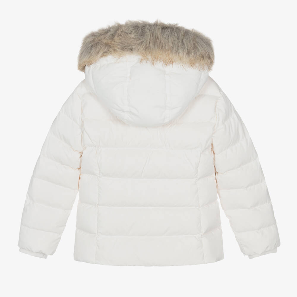 Tommy Hilfiger-Girls Ivory Fur Trim Puffer Coat | Childrensalon Outlet