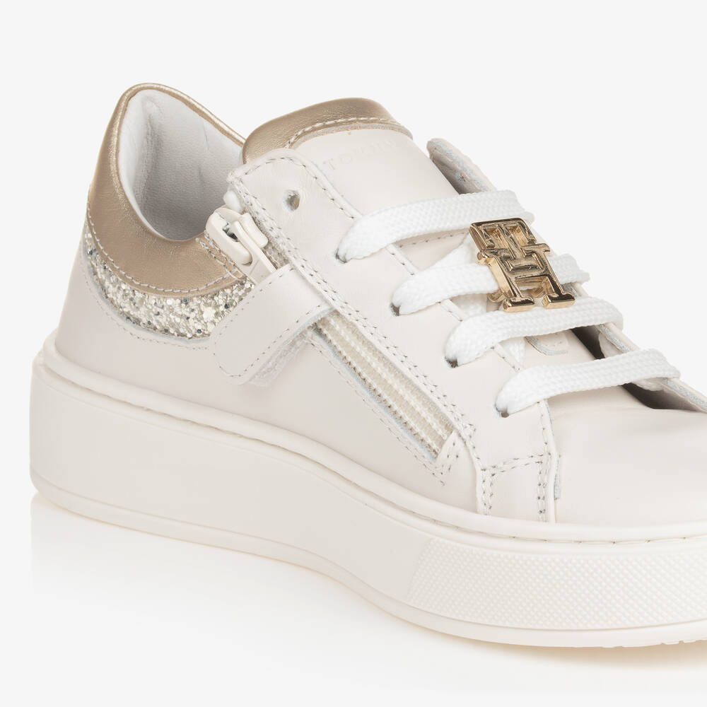 Tommy Hilfiger-Кремово-золотистые кожаные кроссовки для девочек | Childrensalon Outlet