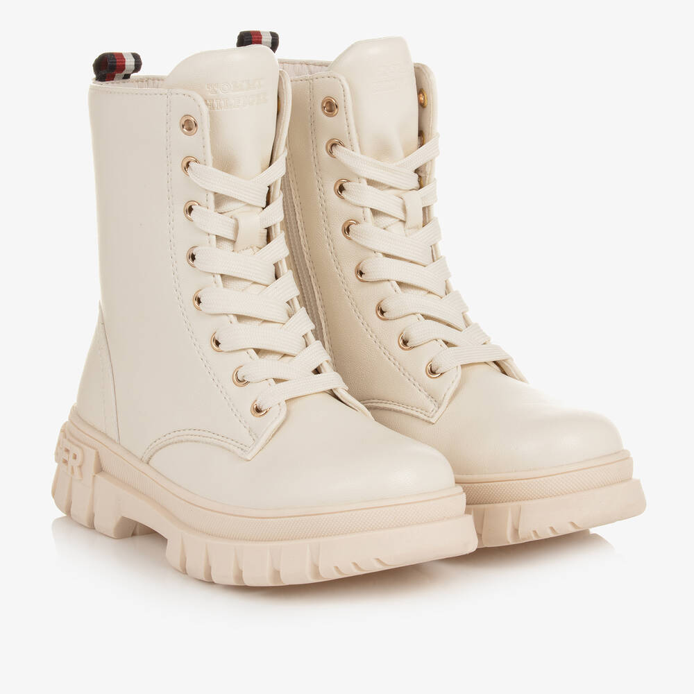 Tommy Hilfiger - Girls Ivory Lace-Up Boots | Childrensalon