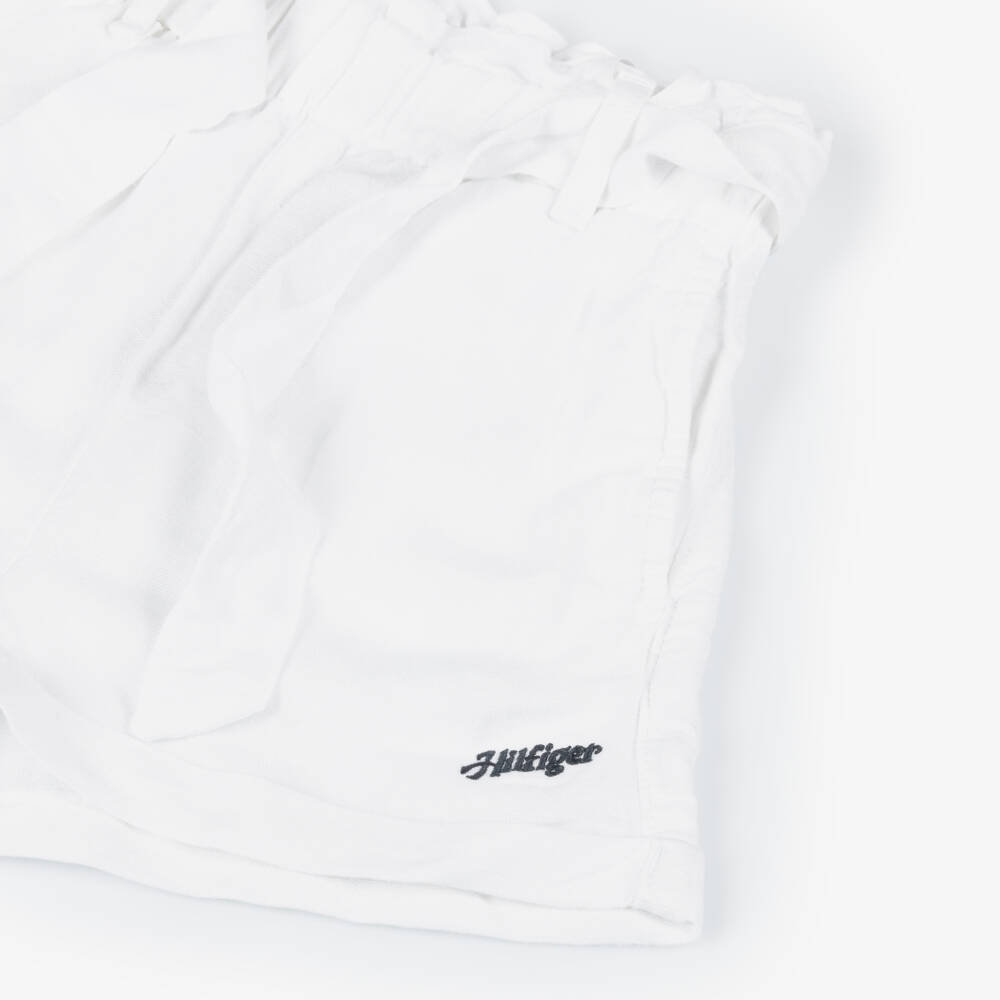 Tommy Hilfiger-Girls Ivory Linen Bow-Accent Shorts | Childrensalon Outlet