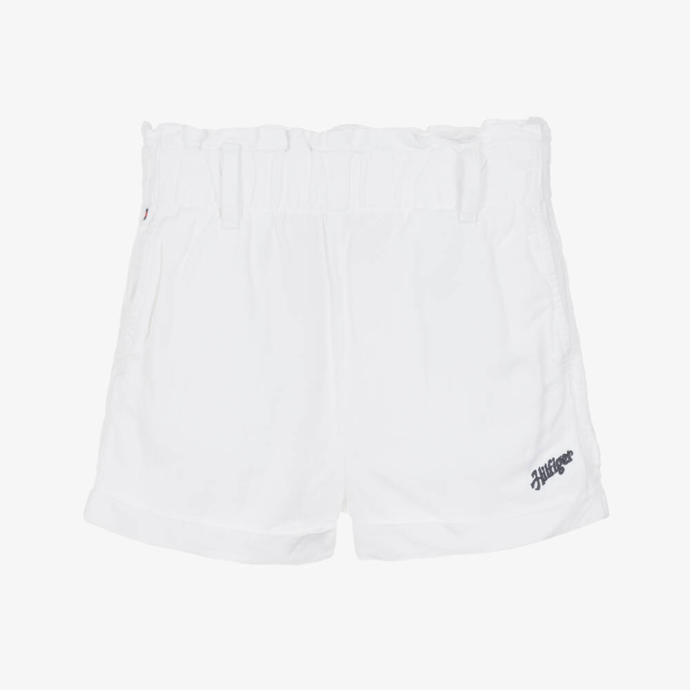 Tommy Hilfiger-Girls Ivory Linen Bow-Accent Shorts | Childrensalon Outlet