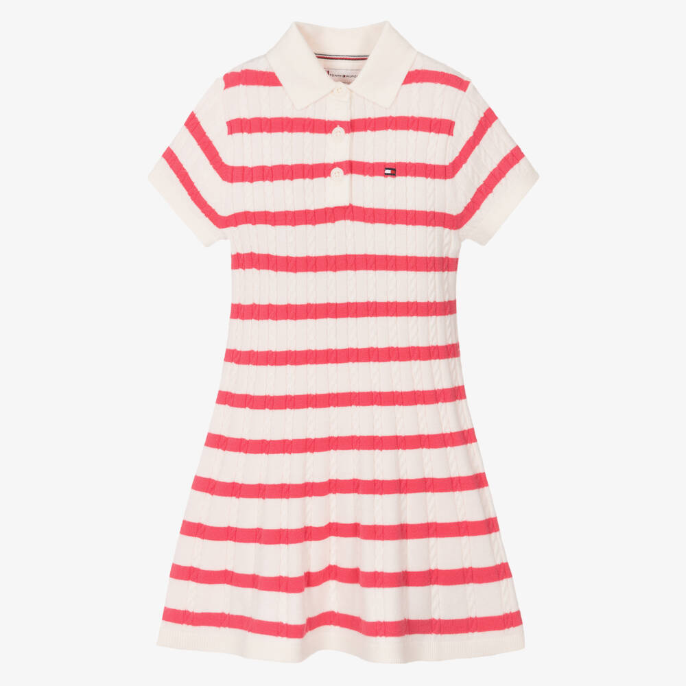 Tommy Hilfiger-فستان مخطط باللون العاجي والوردي للبنات | Childrensalon Outlet