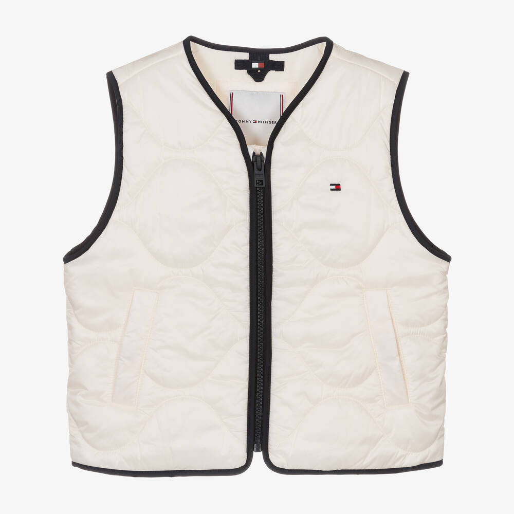 Tommy Hilfiger-Girls Ivory Quilted Gilet | Childrensalon Outlet