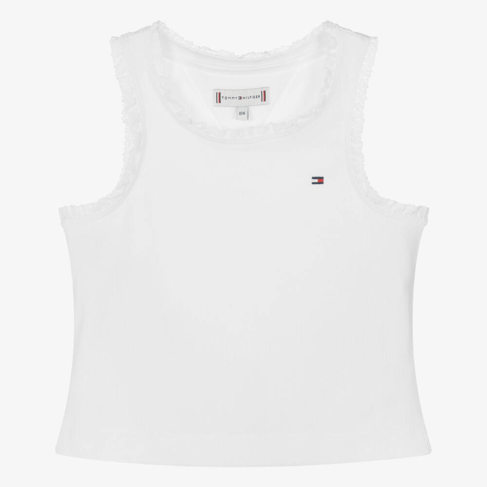 Tommy Hilfiger-Кремовая ребристая хлопковая майка для девочек | Childrensalon Outlet