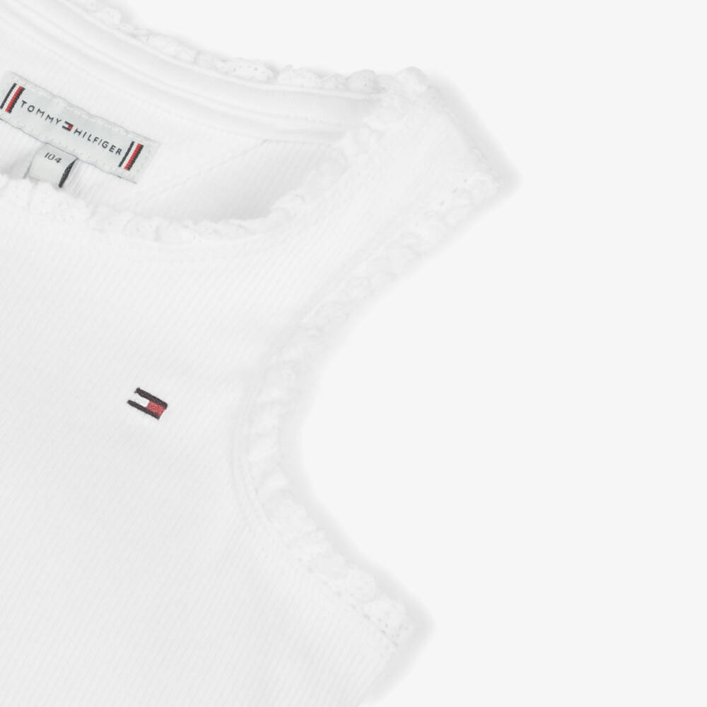 Tommy Hilfiger-قميص داخلي قطني مضلع عاجي للبنات | Childrensalon Outlet