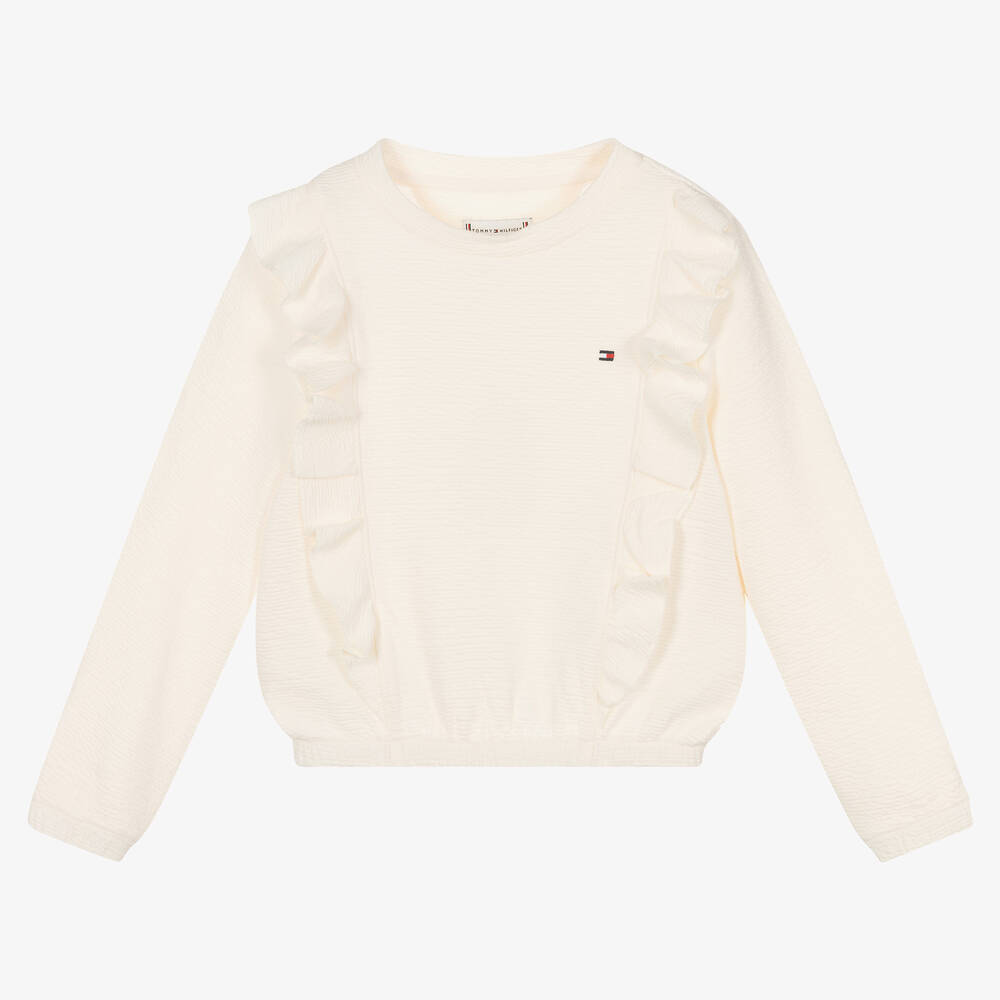 Tommy Hilfiger - Girls Ivory Ruffle Sweatshirt | Childrensalon