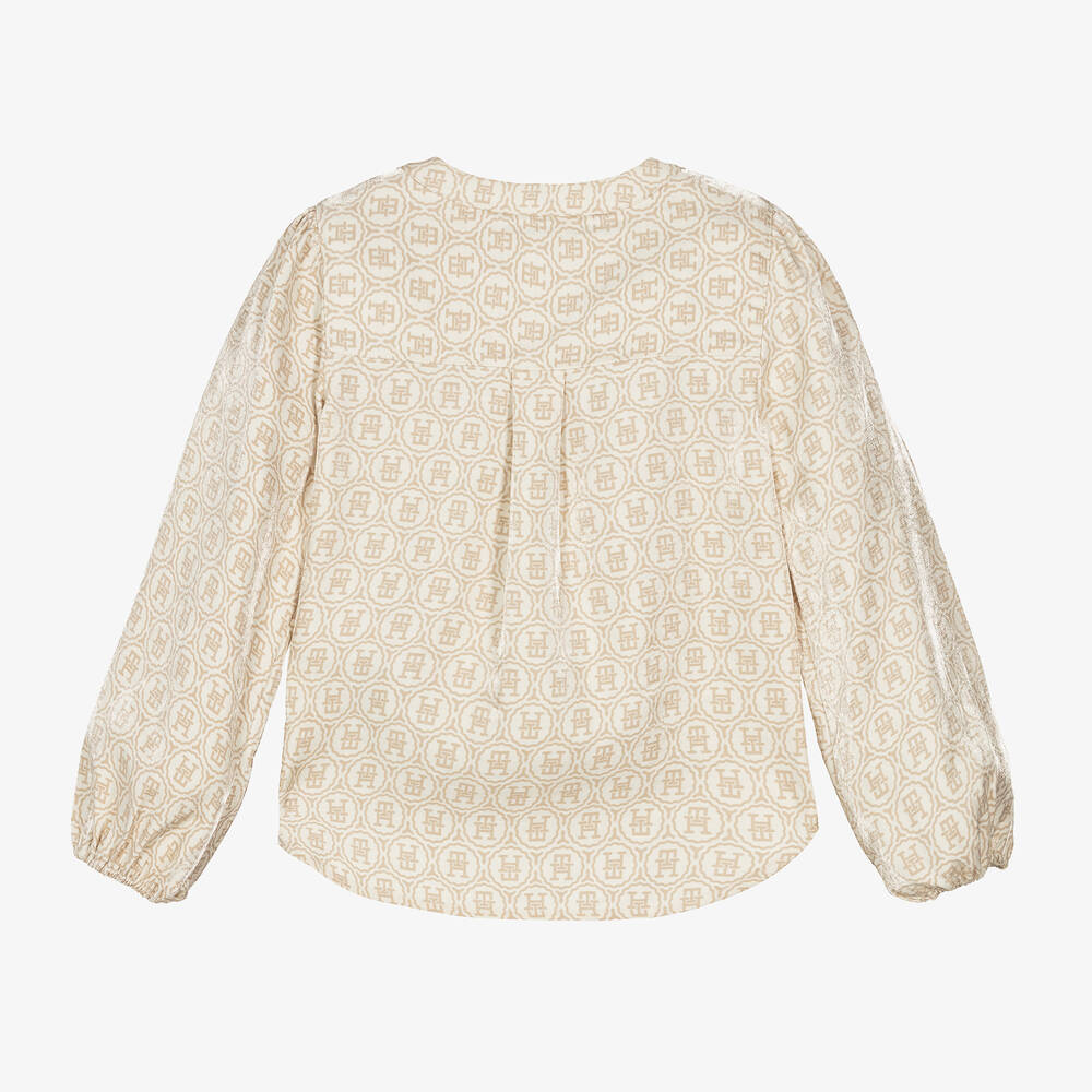 Tommy Hilfiger-Girls Ivory Satin TH Monogram Blouse | Childrensalon Outlet