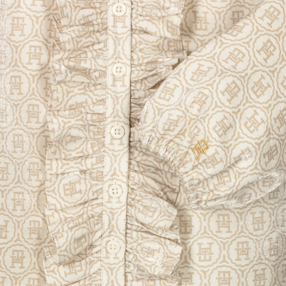 Tommy Hilfiger-Girls Ivory Satin TH Monogram Blouse | Childrensalon Outlet