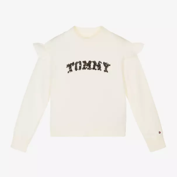 Tommy Hilfiger-Кремовый свитер с пайетками и логотипом | Childrensalon Outlet