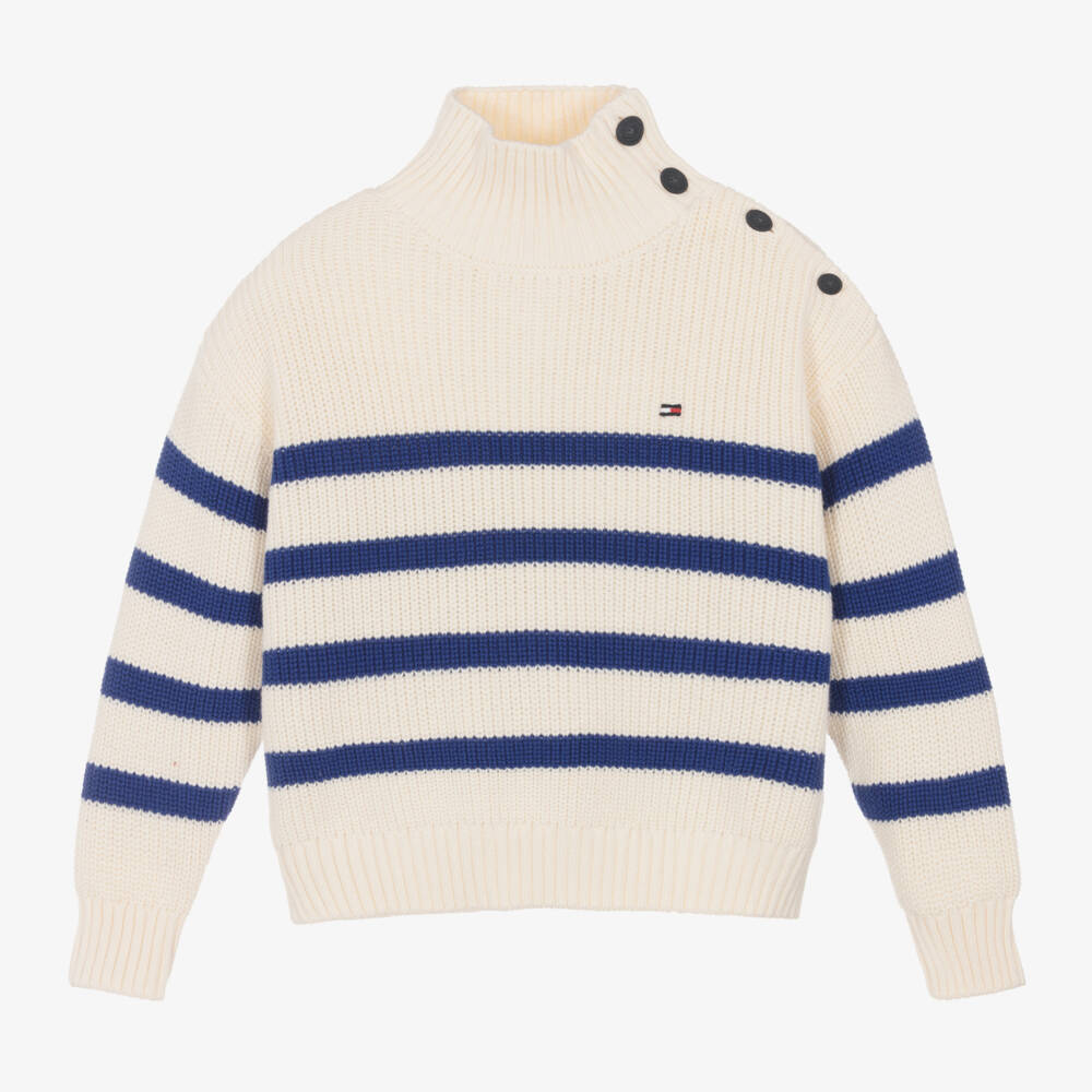 Tommy Hilfiger-Girls Ivory Stripe Knit Pullover | Childrensalon Outlet