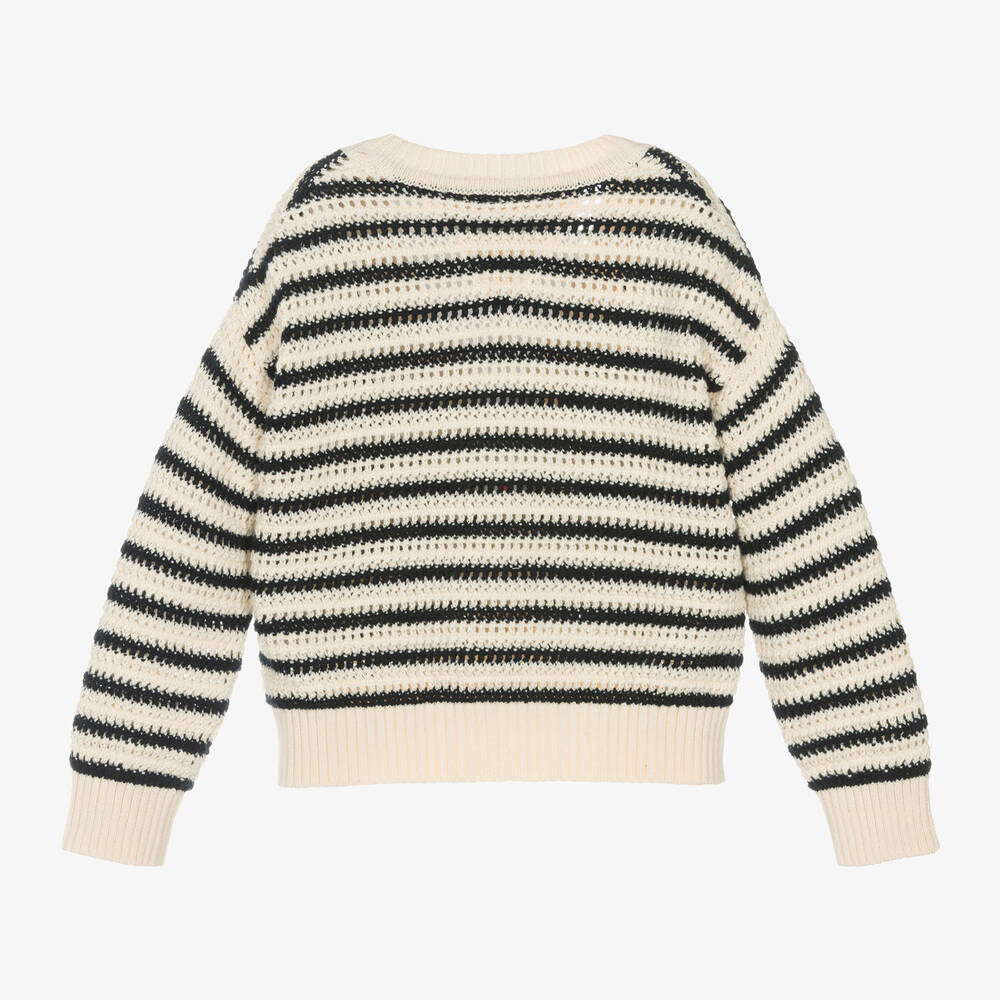 Tommy Hilfiger-Girls Ivory Striped Cotton Knit Cardigan | Childrensalon Outlet