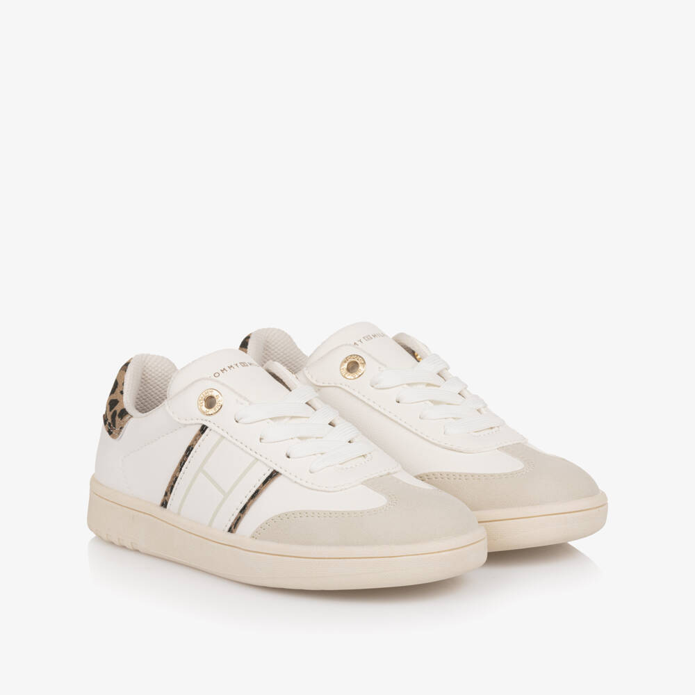 Tommy Hilfiger-Girls Ivory Trainers with Leopard Accent | Childrensalon Outlet