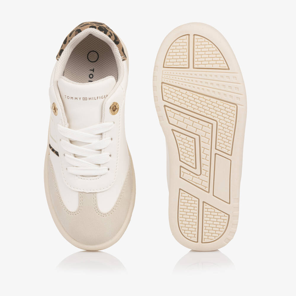 Tommy Hilfiger-Girls Ivory Trainers with Leopard Accent | Childrensalon Outlet