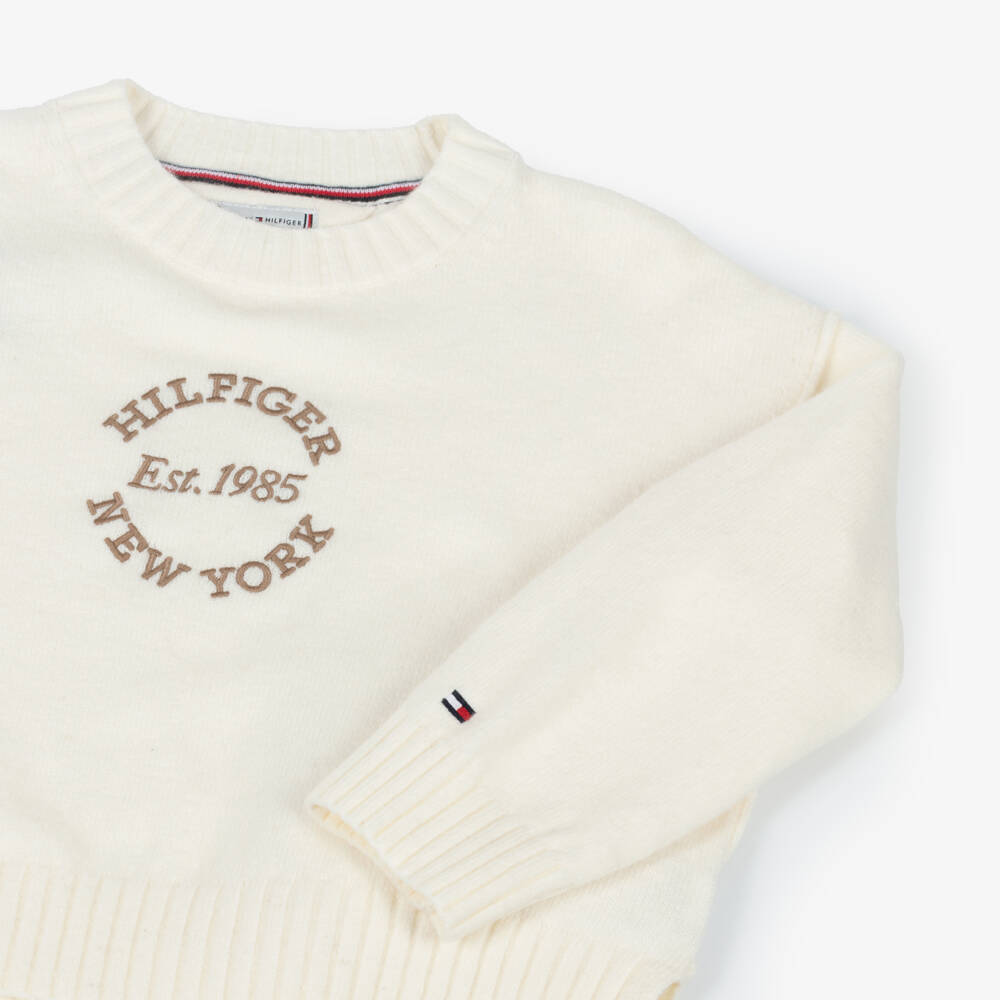 Tommy Hilfiger-Girls Ivory Varsity-Style Knit Pullover | Childrensalon Outlet