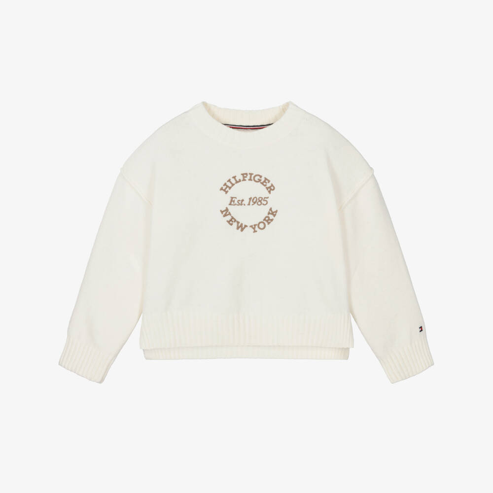 Tommy Hilfiger-Girls Ivory Varsity-Style Knit Pullover | Childrensalon Outlet