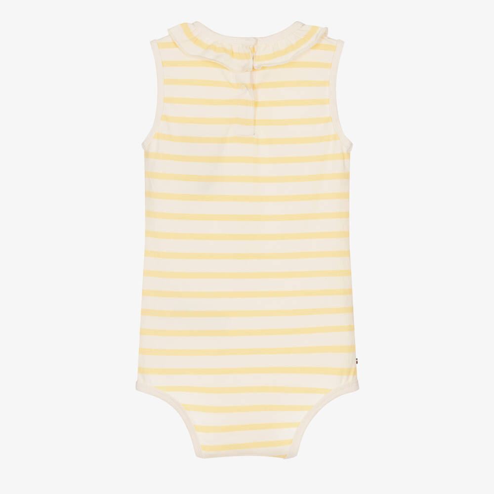Tommy Hilfiger-بادي قطن جيرسي مقلم لون عاجي وأصفر للمولودات | Childrensalon Outlet