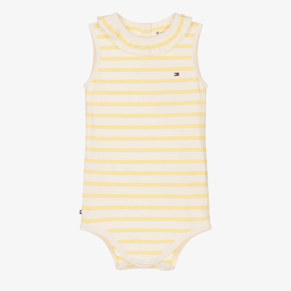Tommy Hilfiger - Girls Ivory & Yellow Striped Cotton Bodysuit | Childrensalon