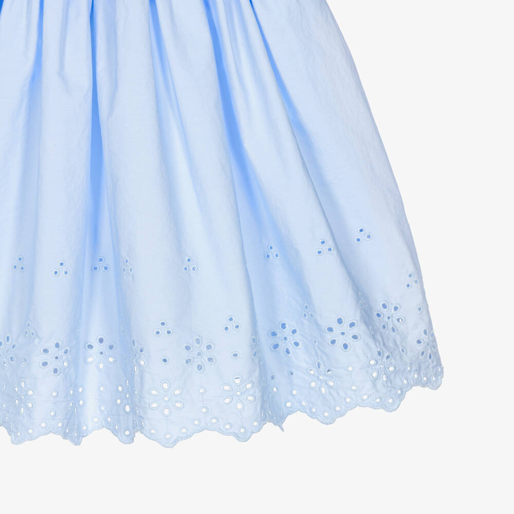 Tommy Hilfiger-Girls Light Blue Cotton Jersey & Broderie Anglaise Dress | Childrensalon Outlet