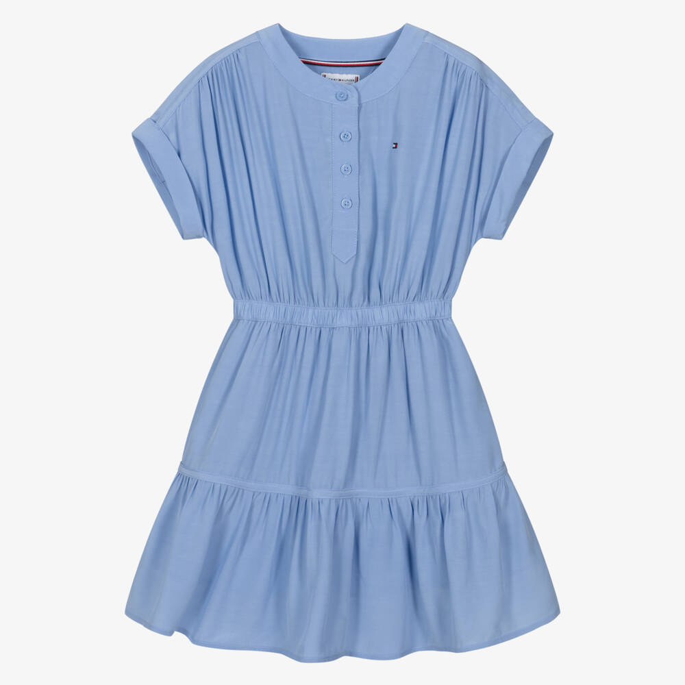 Tommy Hilfiger-Girls Light Blue Gathered Waist Dress | Childrensalon Outlet
