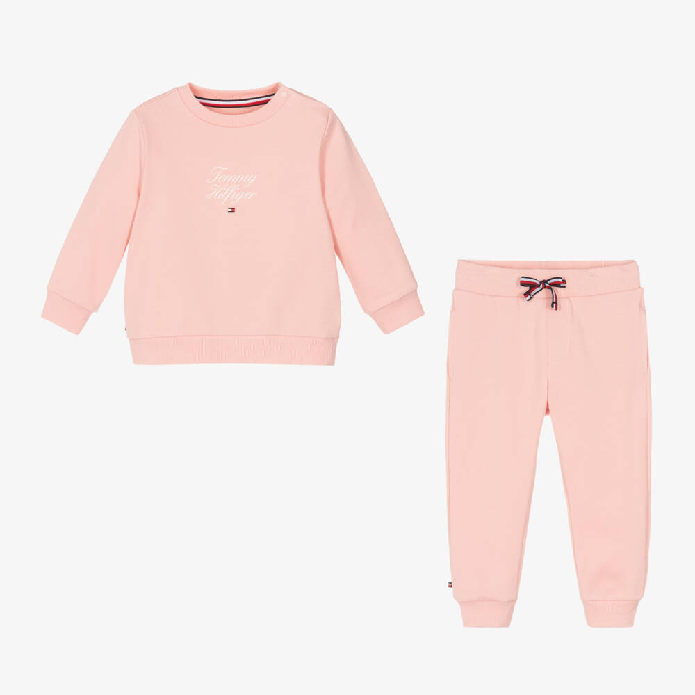 Tommy Hilfiger-Girls Light Pink Cotton Jogger Set | Childrensalon Outlet