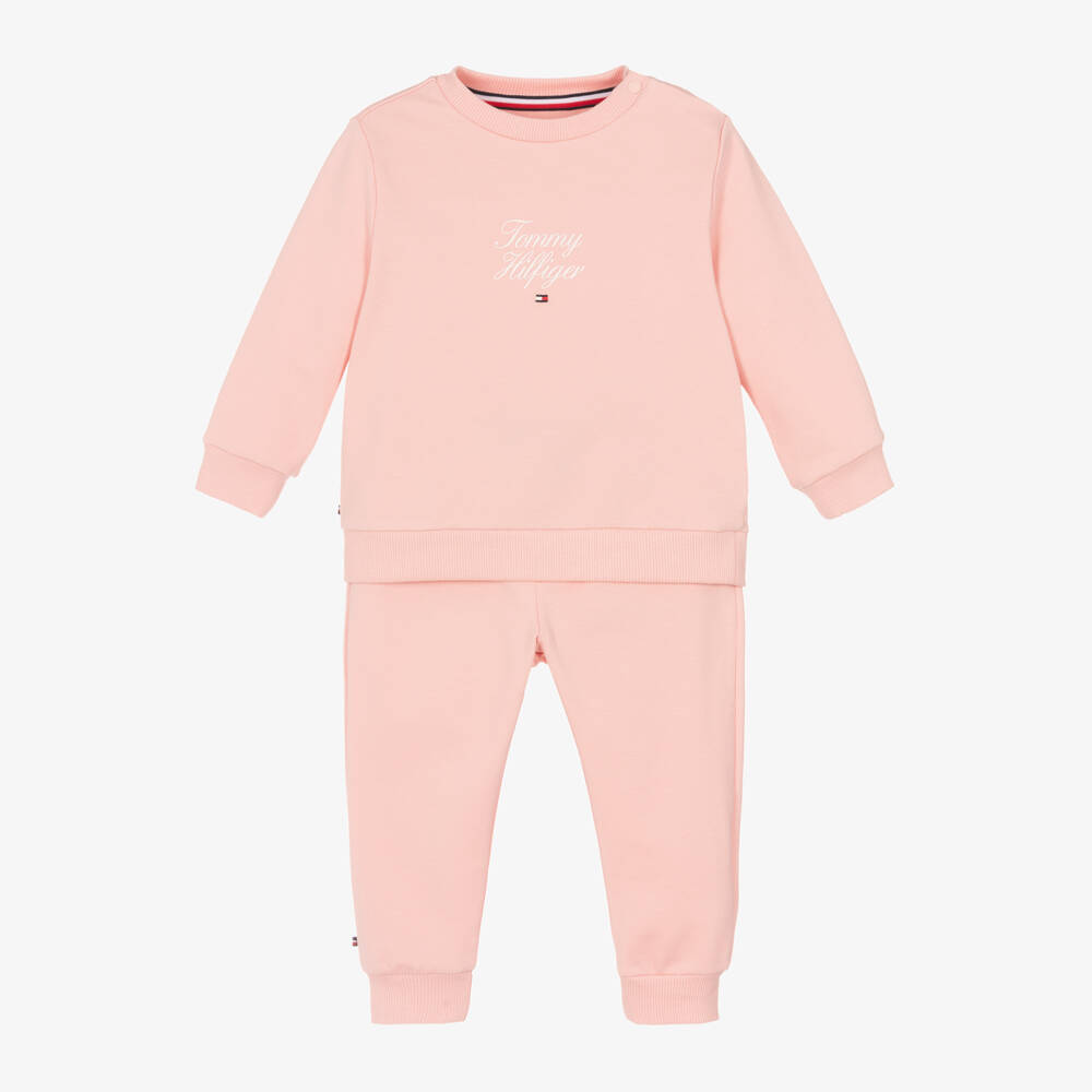 Tommy Hilfiger-Girls Light Pink Cotton Jogger Set | Childrensalon Outlet