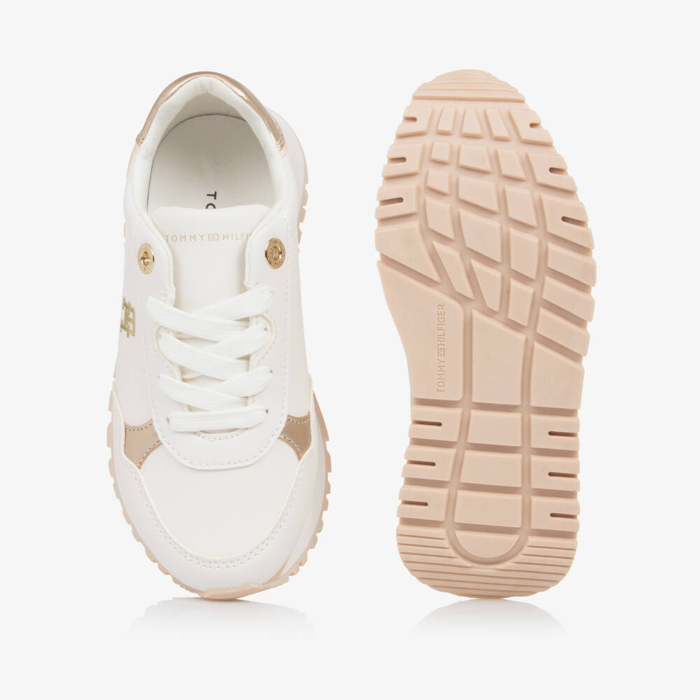 Tommy Hilfiger-Girls Luxe White & Gold Kicks | Childrensalon Outlet