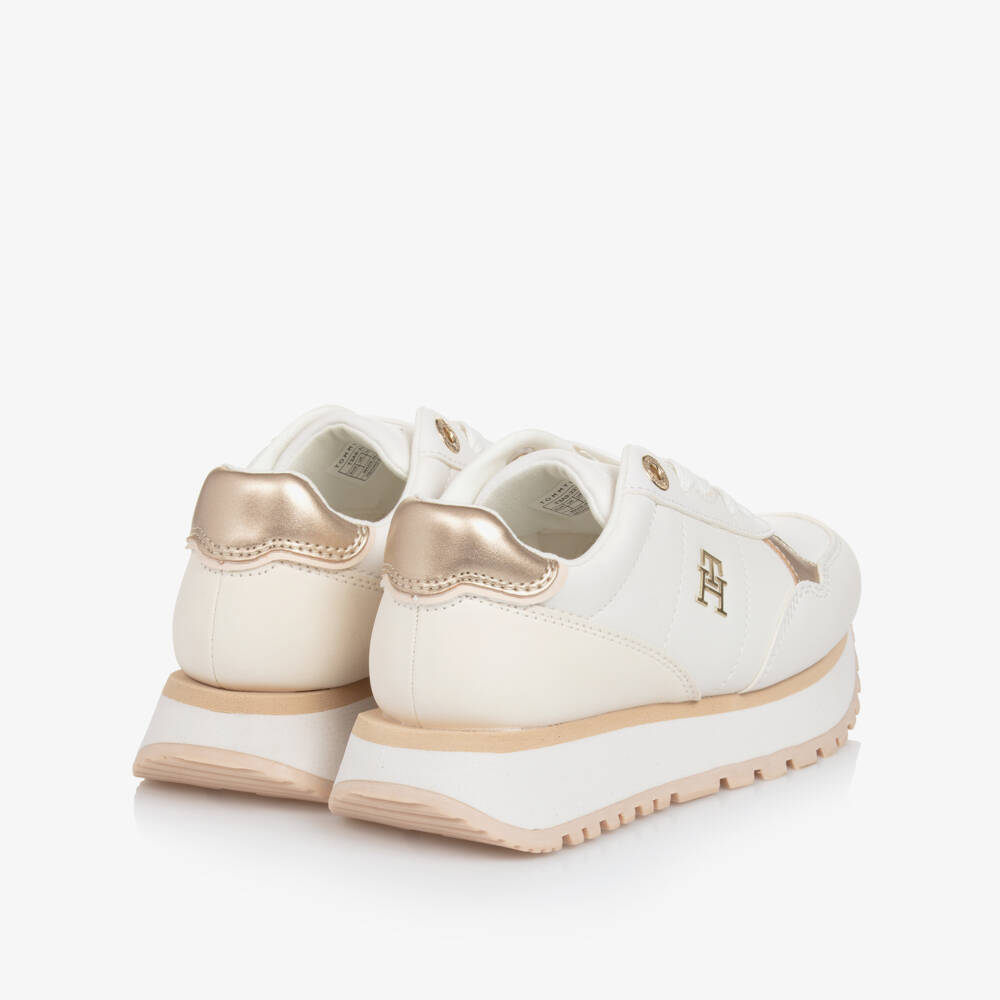 Tommy Hilfiger-Girls Luxe White & Gold Kicks | Childrensalon Outlet