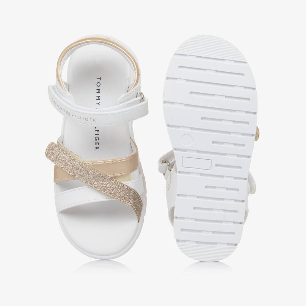 Tommy Hilfiger-Girls Luxe White & Gold Sandals | Childrensalon Outlet