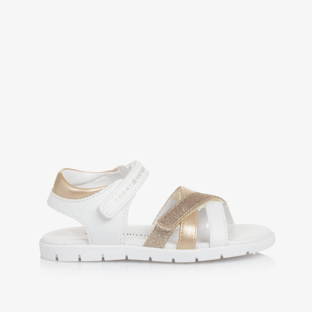 Tommy Hilfiger-Girls Luxe White & Gold Sandals | Childrensalon Outlet