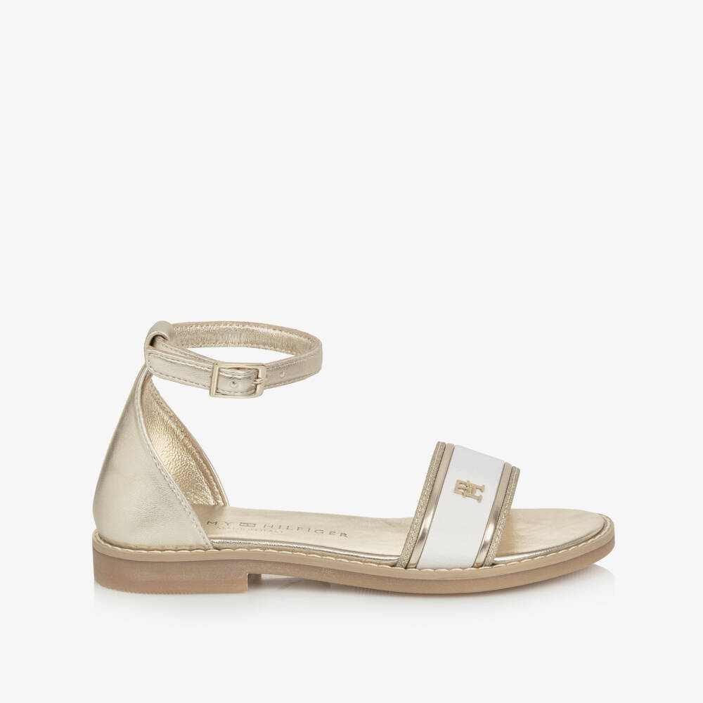 Tommy Hilfiger-Girls Metallic Gold Faux Leather TH Monogram Sandals | Childrensalon Outlet